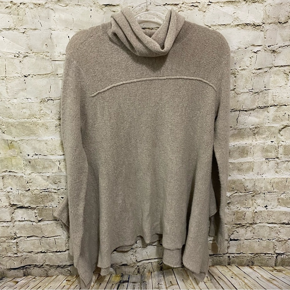 Umgee Beige Cowl Neck Asymmetrical Hem Soft Oversized Sweater